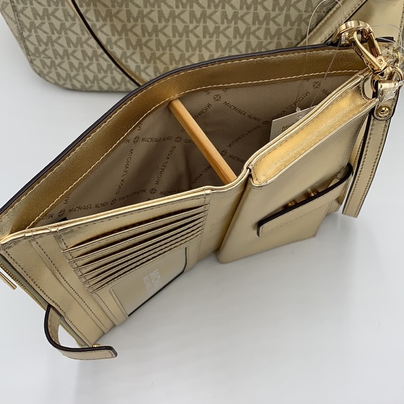 MICHAEL KORS LG  X CHAIN SHOULDER TOTE & Lg Double Zip Wallet PALE GOLD … - Picture 16 of 16